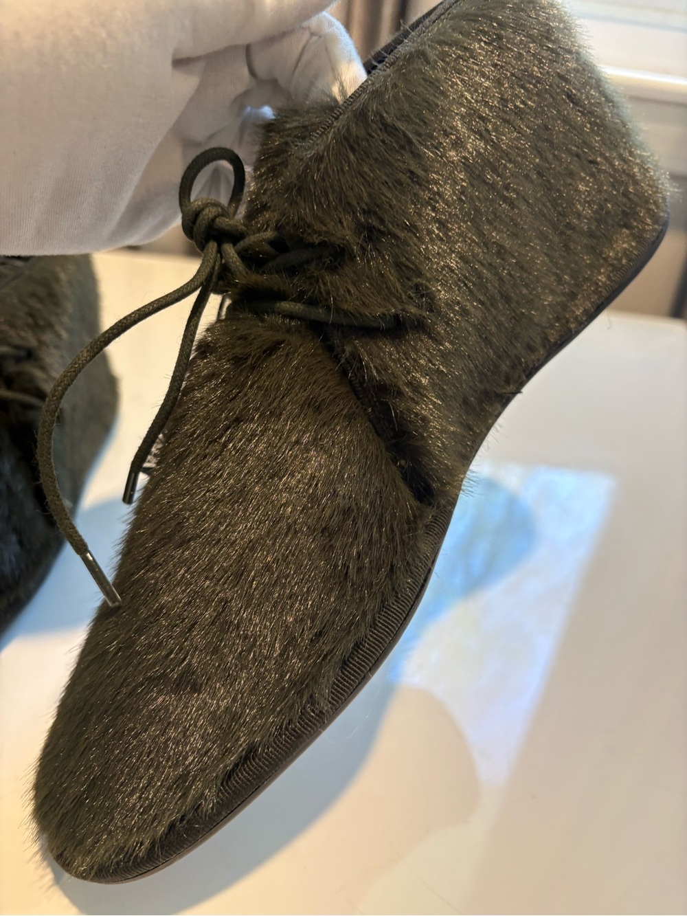 Faux Fur Shoes - Dark Olive